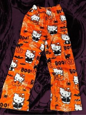 Hello Kitty Orange & White Halloween Fleece Pants